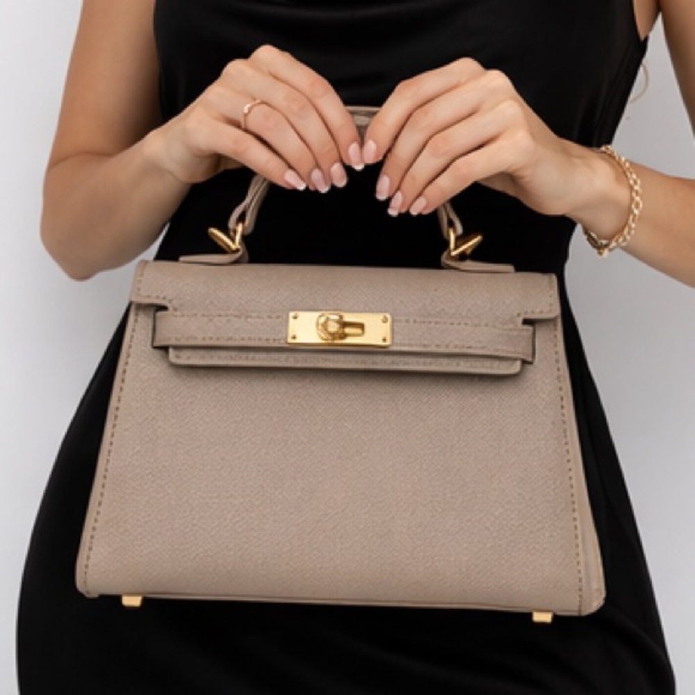 TU-LX Grace Kelly Vegan Leather Handbag Small, Brown, Brand new - Picture 3 of 5